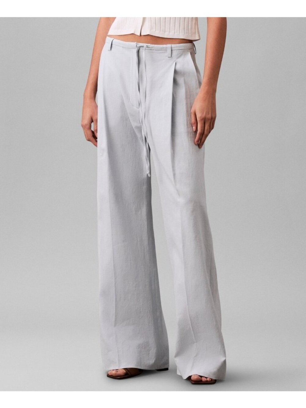 Calvin Klein Women's Linen Blend Wide-Leg Pants Light Blue Size S $149